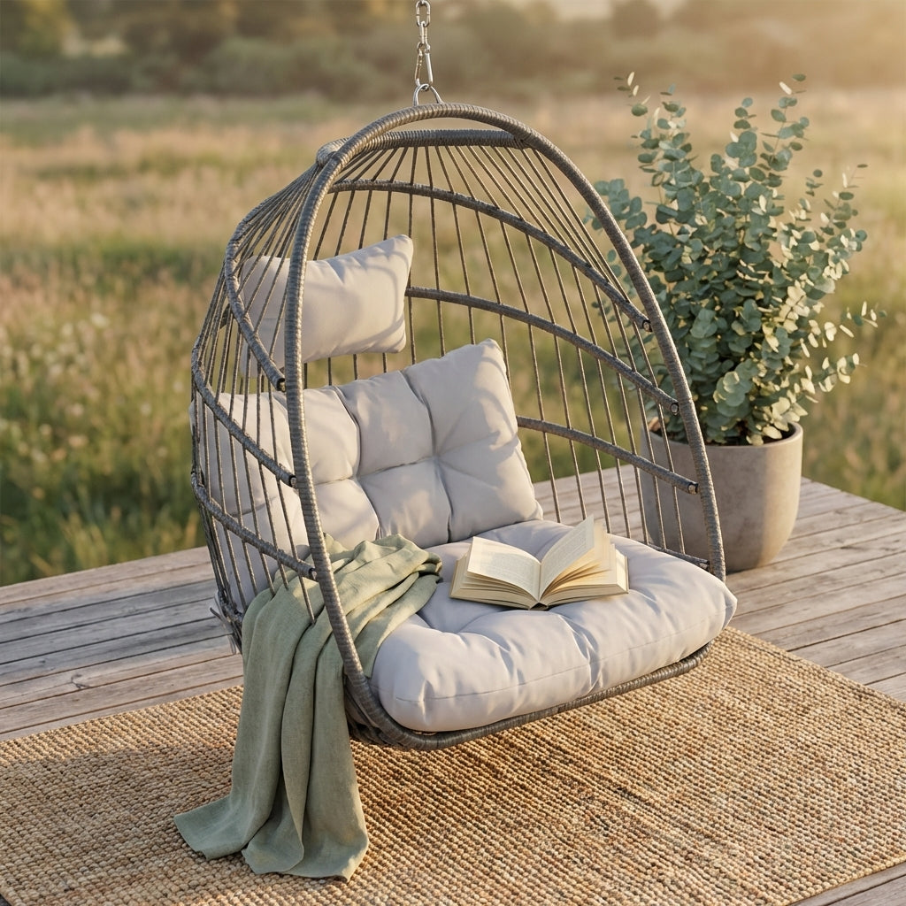 Hanging Wicker Egg Chair, Ceiling-Mount Rattan Swing Chair for Patio, Bedroom, S — variant 4