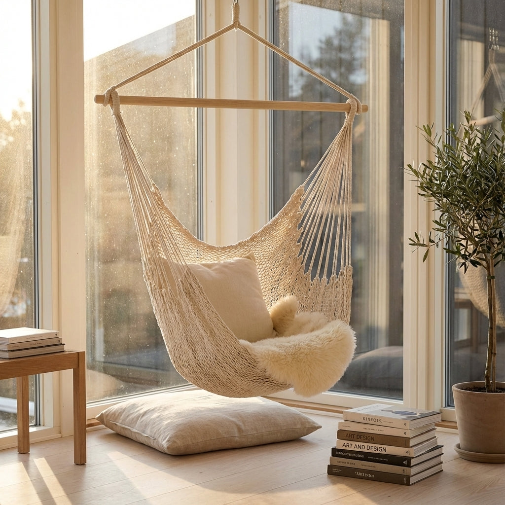 Nordic White Hammock Swing Chair, Hanging Cotton Chair for Bedroom, Dorm, Readin — variant 4