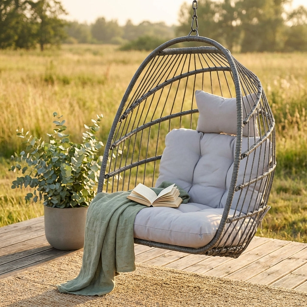 Hanging Wicker Egg Chair, Ceiling-Mount Rattan Swing Chair for Patio, Bedroom, S — variant 6