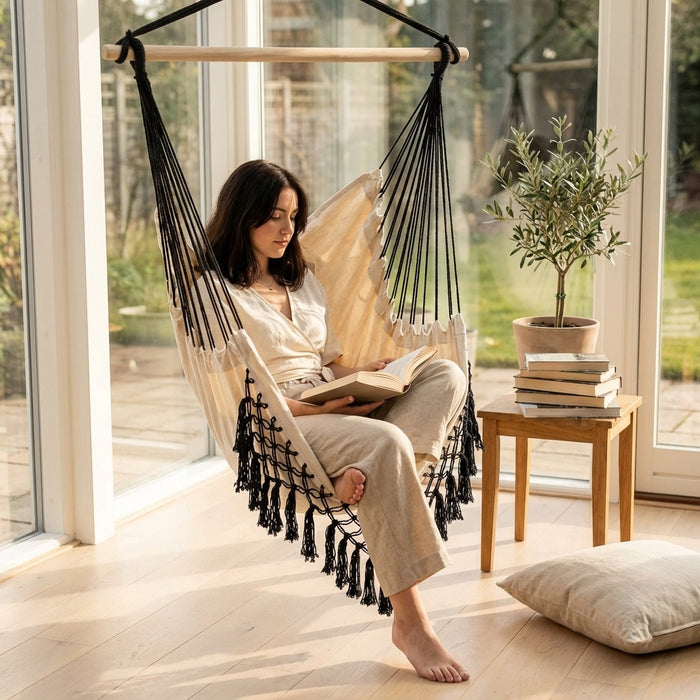 Nordic Hanging Hammock Chair with Wooden Spreader Bar, Indoor Outdoor Swing Chai — variant 7