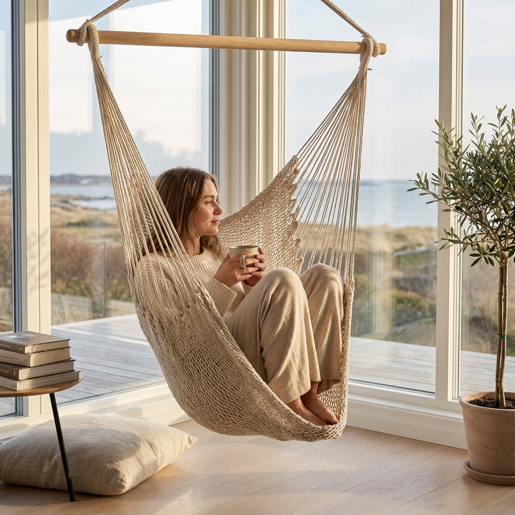 Nordic White Hammock Swing Chair, Hanging Cotton Chair for Bedroom, Dorm, Readin — variant 7