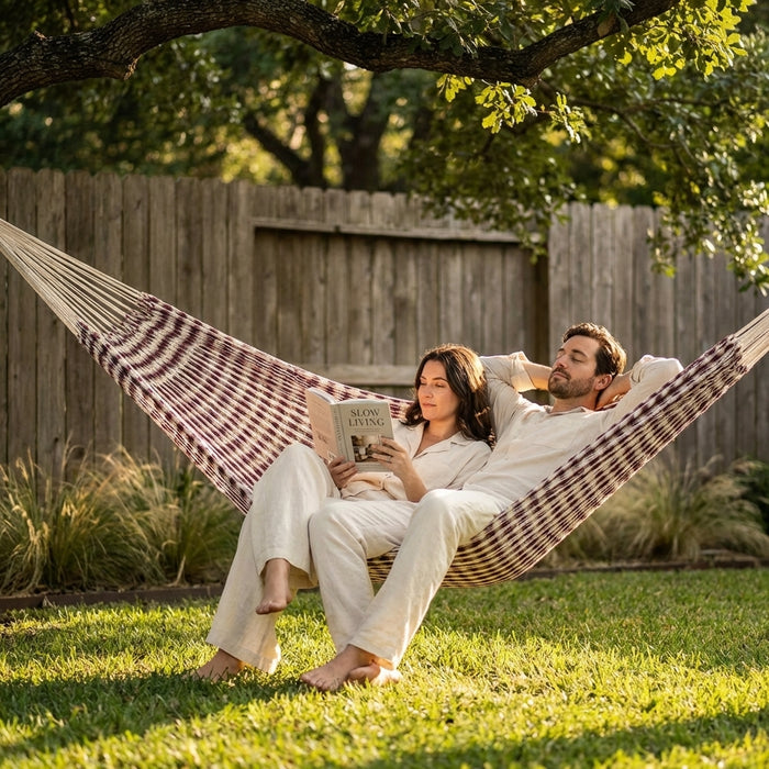 Double Cotton Hammock, 2-Person Outdoor Camping Hammock, Portable Lightweight Ga — variant 7